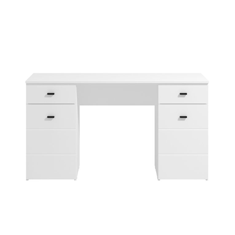 Scrivania Bianco Opaco Nero 2 Cassetti 3 Ripiani 140x50x77h cm, 2 Ante - Ziro