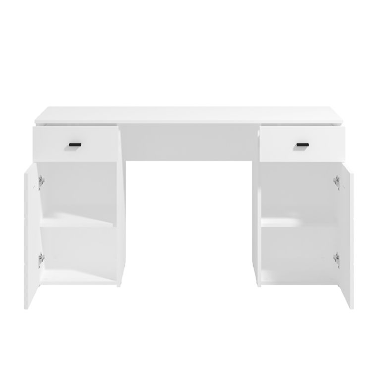Scrivania Bianco Opaco Nero 2 Cassetti 3 Ripiani 140x50x77h cm, 2 Ante - Ziro
