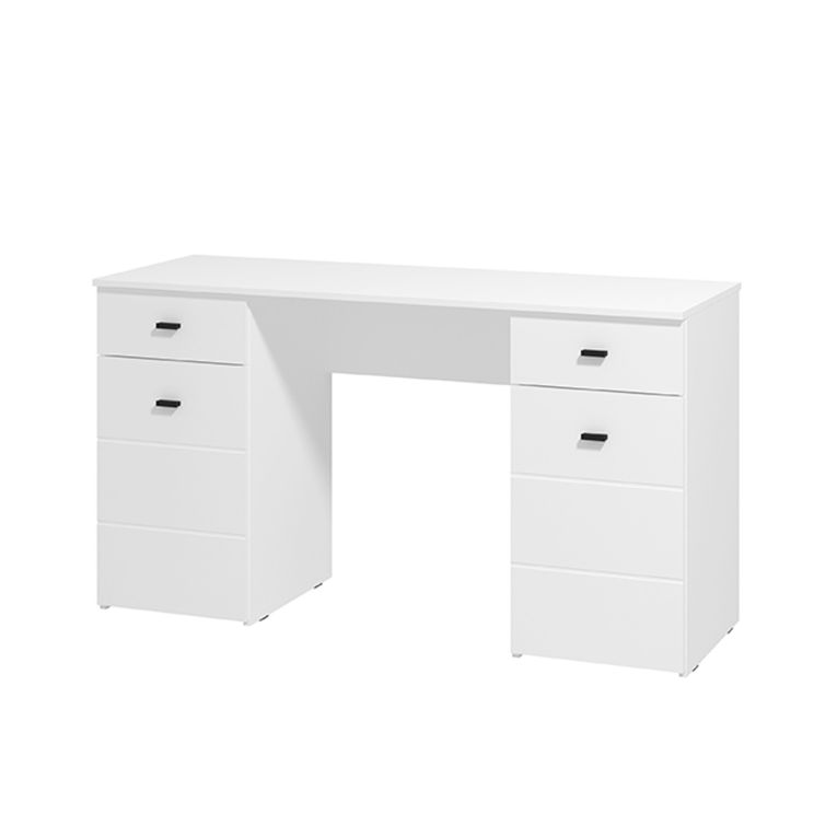 Scrivania Bianco Opaco Nero 2 Cassetti 3 Ripiani 140x50x77h cm, 2 Ante - Ziro