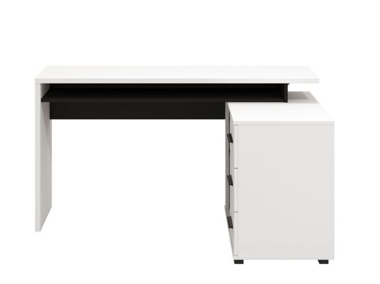 Scrivania Bianco Opaco Nero Angolare 3 Ripiani 137.5x101.5x75h cm, 3 Cassetti - Sapri