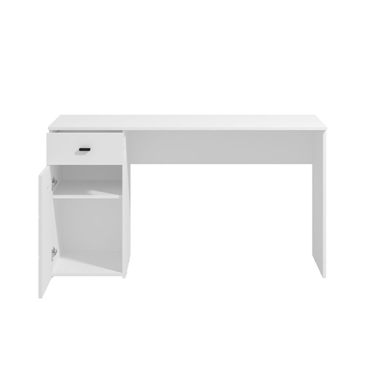 Scrivania Bianco Opaco Nero un Cassetto un Ripiano 140x50x77h cm, Un'anta - Porven