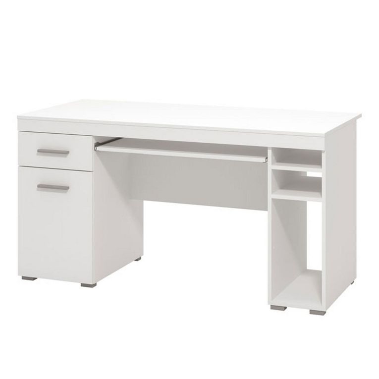 Scrivania Bianco Opaco un Cassetto 5 Ripiani 145x65.5x75.5h cm, Un'anta - Massafra