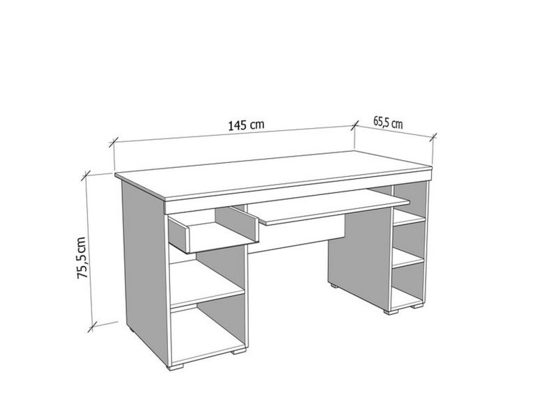 Scrivania Bianco Opaco un Cassetto 5 Ripiani 145x65.5x75.5h cm, Un'anta - Massafra