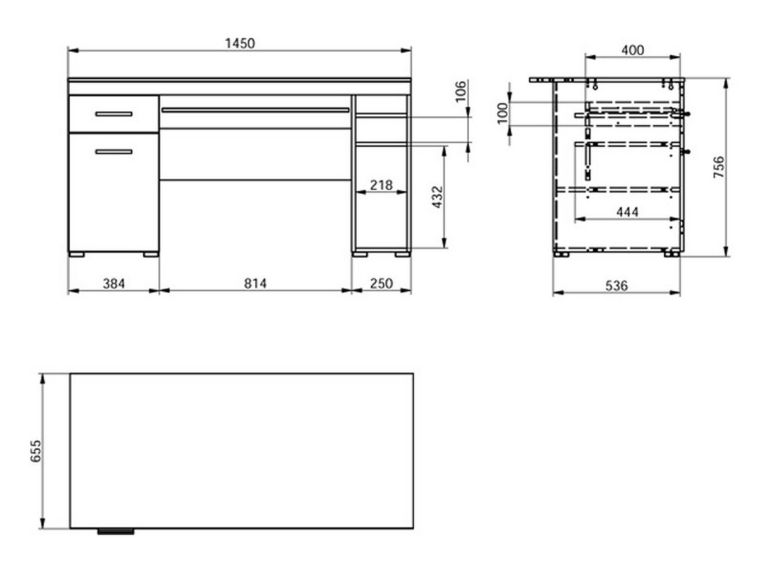Scrivania Bianco Opaco un Cassetto 5 Ripiani 145x65.5x75.5h cm, Un'anta - Massafra