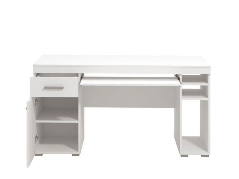 Scrivania Bianco Opaco un Cassetto 5 Ripiani 145x65.5x75.5h cm, Un'anta - Massafra