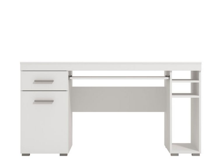 Scrivania Bianco Opaco un Cassetto 5 Ripiani 145x65.5x75.5h cm, Un'anta - Massafra