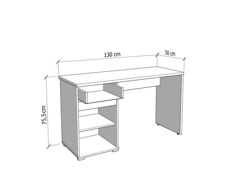 Scrivania Bianco un Cassetto un Ripiano 130x50x75.5h cm, Un'anta - Cambio