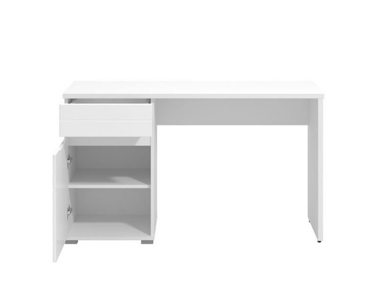 Scrivania Bianco un Cassetto un Ripiano 130x50x75.5h cm, Un'anta - Cambio
