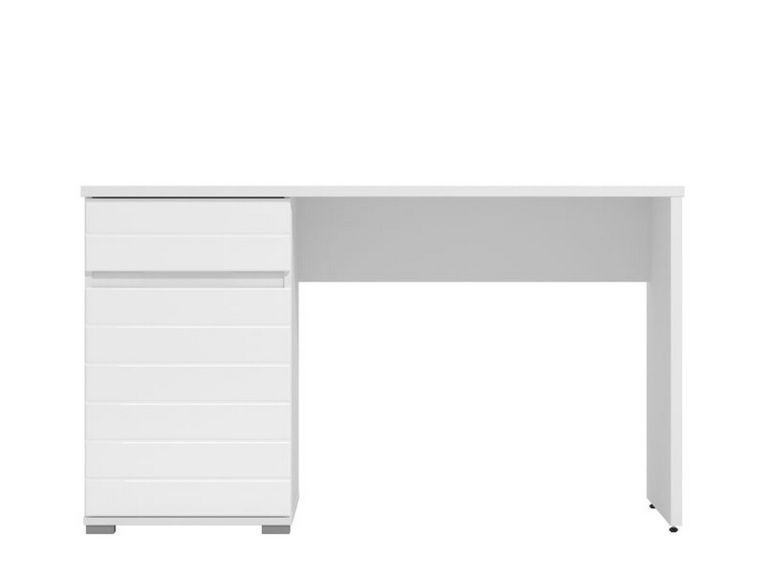 Scrivania Bianco un Cassetto un Ripiano 130x50x75.5h cm, Un'anta - Cambio