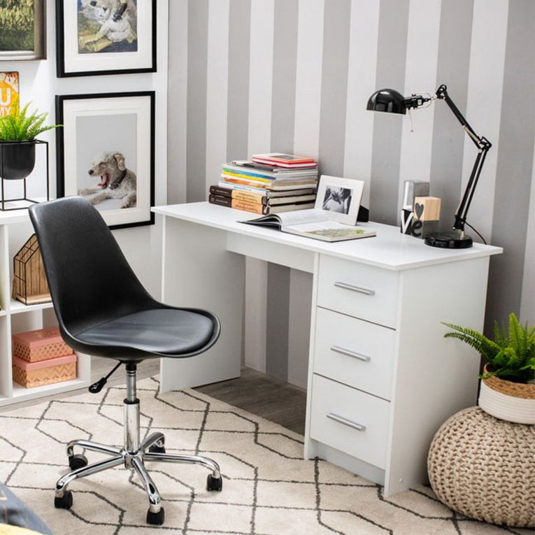 Scrivania Bianco un Ripiano 3 Cassetti 121x50x74.5h cm, Maniglie Incluse - Rifiano