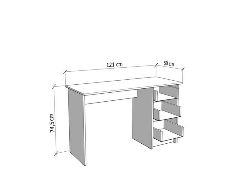 Scrivania Bianco un Ripiano 3 Cassetti 121x50x74.5h cm, Maniglie Incluse - Rifiano