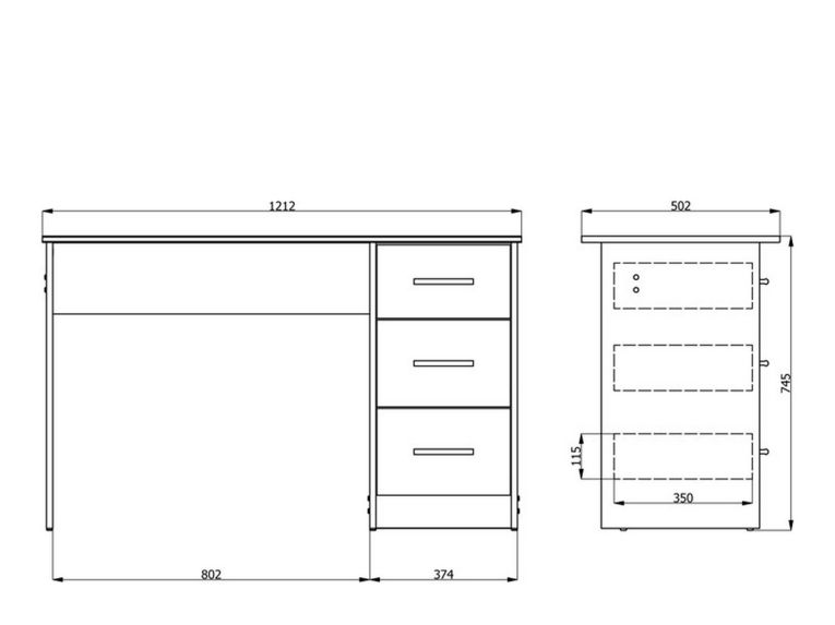 Scrivania Bianco un Ripiano 3 Cassetti 121x50x74.5h cm, Maniglie Incluse - Rifiano
