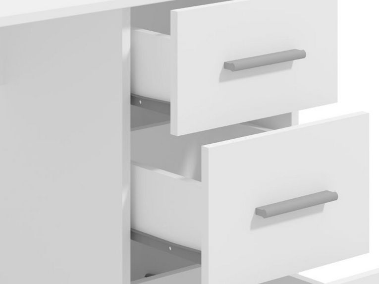 Scrivania Bianco un Ripiano 3 Cassetti 121x50x74.5h cm, Maniglie Incluse - Rifiano