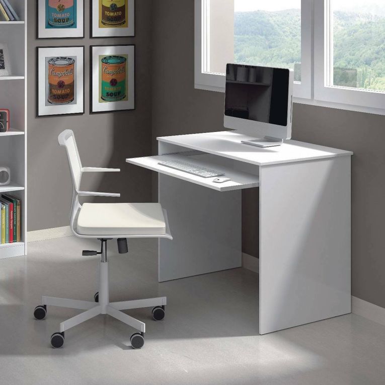Scrivania Bianco un Ripiano Supporto pc 90x54x79h cm, Colore Ripiano Bianco - Ajeje