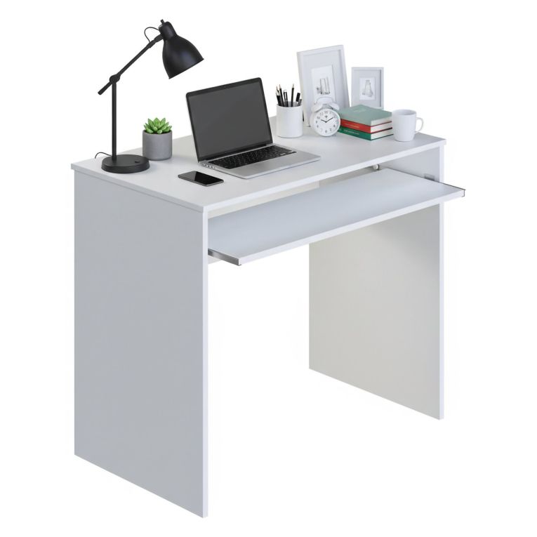 Scrivania Bianco un Ripiano Supporto pc 90x54x79h cm, Colore Ripiano Bianco - Ajeje
