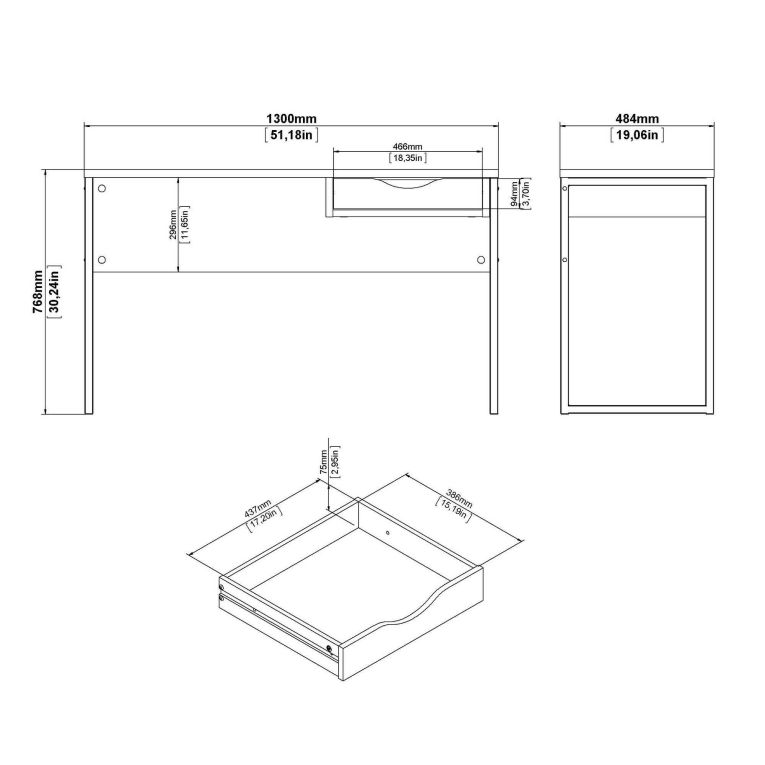 Scrivania Brielle, Scrittoio multiuso, Tavolo per ufficio porta PC, Piano di lavoro, 130x48 h77 cm, Bianco