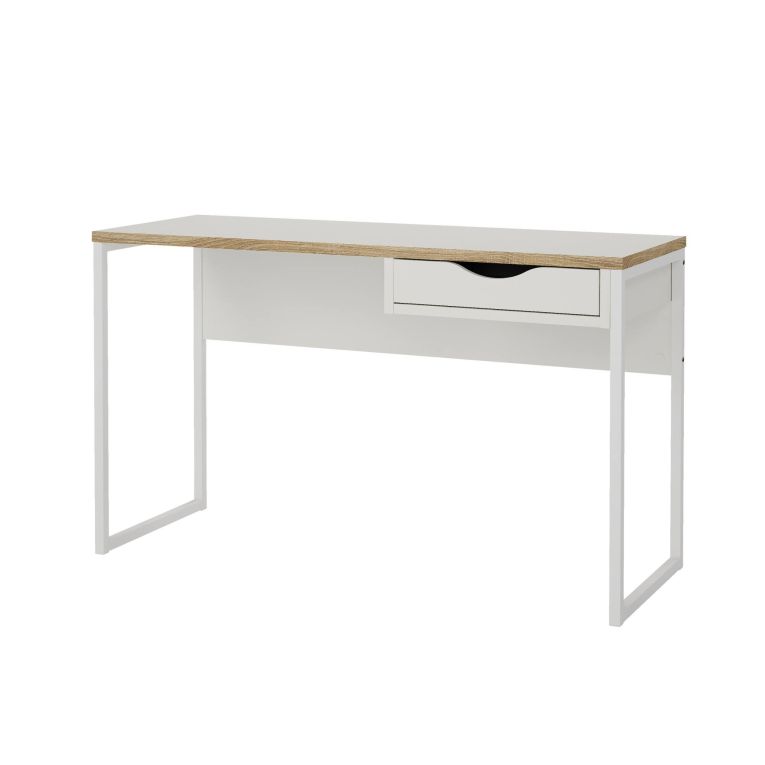 Scrivania Brielle, Scrittoio multiuso, Tavolo per ufficio porta PC, Piano di lavoro, 130x48 h77 cm, Bianco