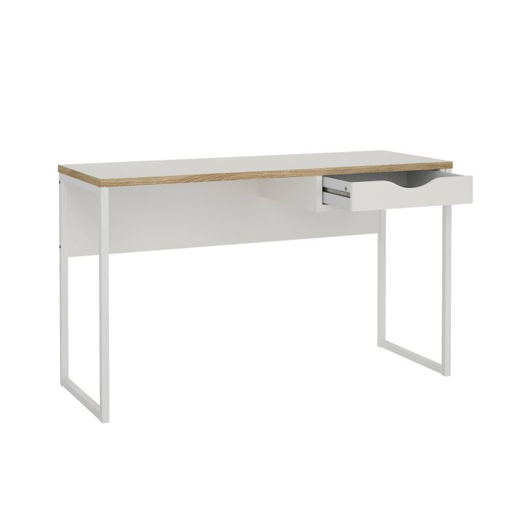 Scrivania Brielle, Scrittoio multiuso, Tavolo per ufficio porta PC, Piano di lavoro, 130x48 h77 cm, Bianco
