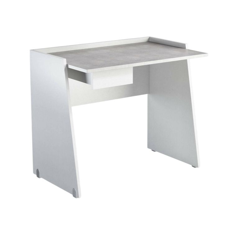 Scrivania Calendula, Scrittoio moderno con cassetto, Tavolo da studio o ufficio porta PC portalibri, 100% Made in Italy, 90x60h80 cm, Bianco e Cemento