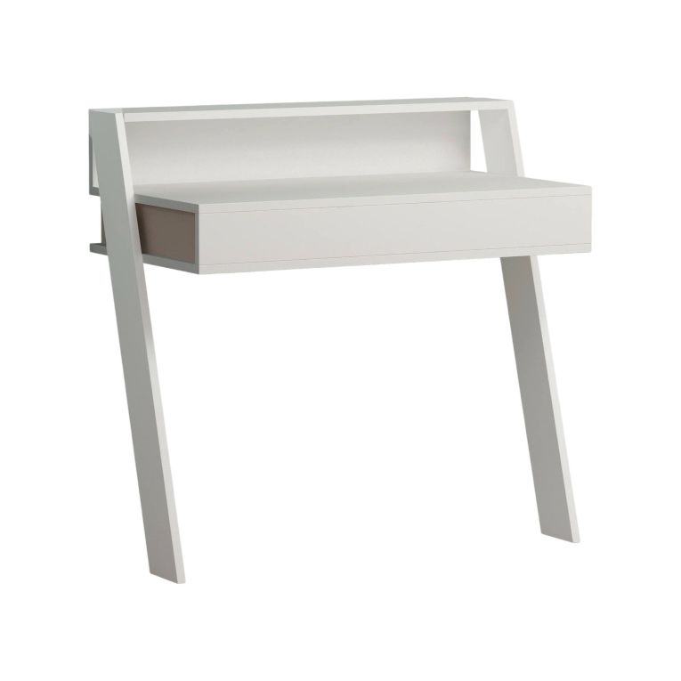 Scrivania Caliban, Scrittoio multiuso, Tavolo per ufficio porta PC, Piano di lavoro, 94x50 h91 cm, Bianco