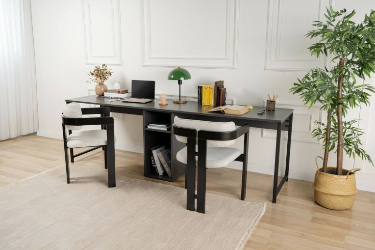 Scrivania Caprioli, Scrittoio multiuso, Tavolo per ufficio porta PC, Piano di lavoro, 240x60 h74 cm, Antracite