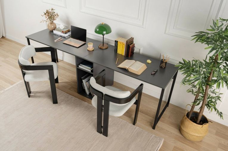 Scrivania Caprioli, Scrittoio multiuso, Tavolo per ufficio porta PC, Piano di lavoro, 240x60 h74 cm, Antracite