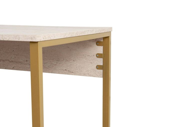 Scrivania Caprioli, Scrittoio multiuso, Tavolo per ufficio porta PC, Piano di lavoro, 240x60 h74 cm, Beige e Oro