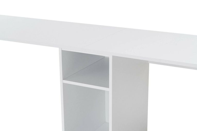 Scrivania Caprioli, Scrittoio multiuso, Tavolo per ufficio porta PC, Piano di lavoro, 240x60 h74 cm, Bianco e Oro