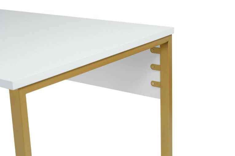 Scrivania Caprioli, Scrittoio multiuso, Tavolo per ufficio porta PC, Piano di lavoro, 240x60 h74 cm, Bianco e Oro