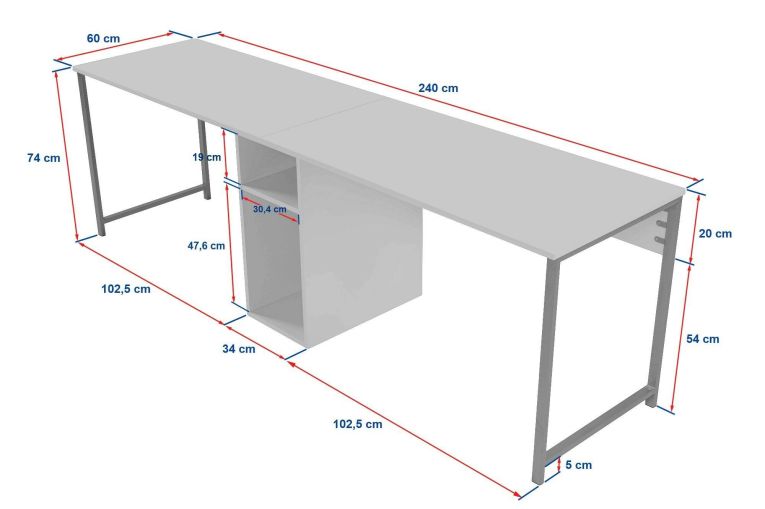 Scrivania Caprioli, Scrittoio multiuso, Tavolo per ufficio porta PC, Piano di lavoro, 240x60 h74 cm, Pino e Nero