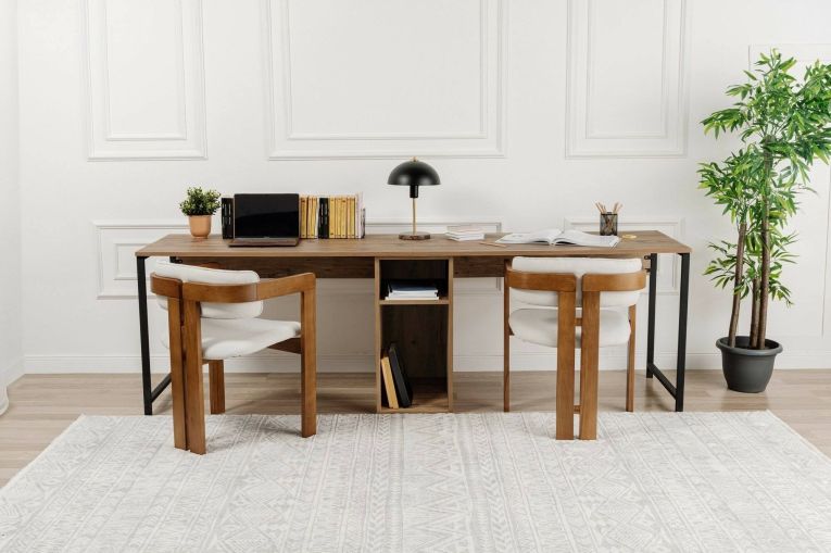 Scrivania Caprioli, Scrittoio multiuso, Tavolo per ufficio porta PC, Piano di lavoro, 240x60 h74 cm, Pino e Nero