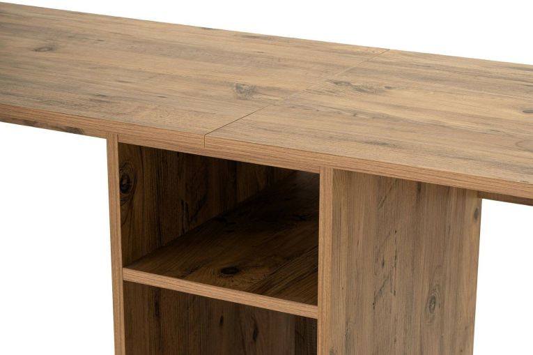 Scrivania Caprioli, Scrittoio multiuso, Tavolo per ufficio porta PC, Piano di lavoro, 240x60 h74 cm, Pino e Nero