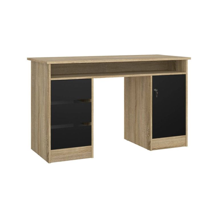 Scrivania Carine, Scrittoio multiuso, Tavolo per ufficio porta PC, Piano di lavoro, 55x126 h76 cm, Quercia e Nero
