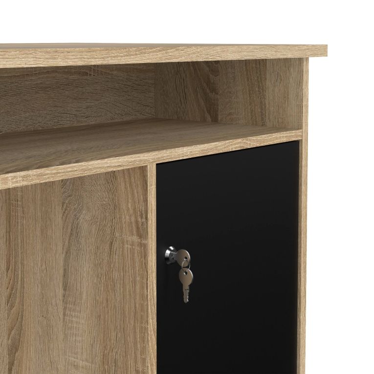 Scrivania Carine, Scrittoio multiuso, Tavolo per ufficio porta PC, Piano di lavoro, 55x126 h76 cm, Quercia e Nero