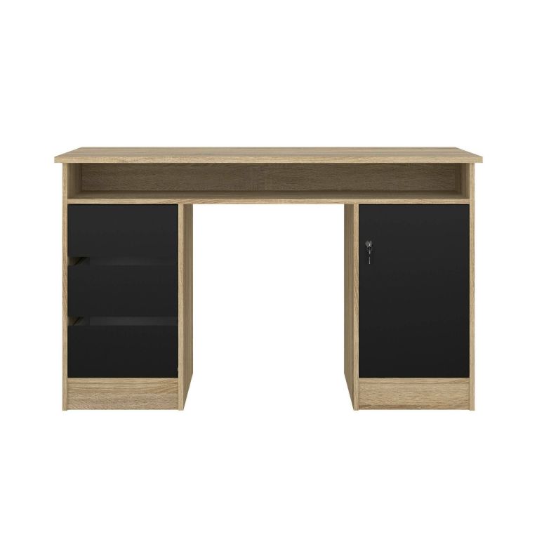 Scrivania Carine, Scrittoio multiuso, Tavolo per ufficio porta PC, Piano di lavoro, 55x126 h76 cm, Quercia e Nero