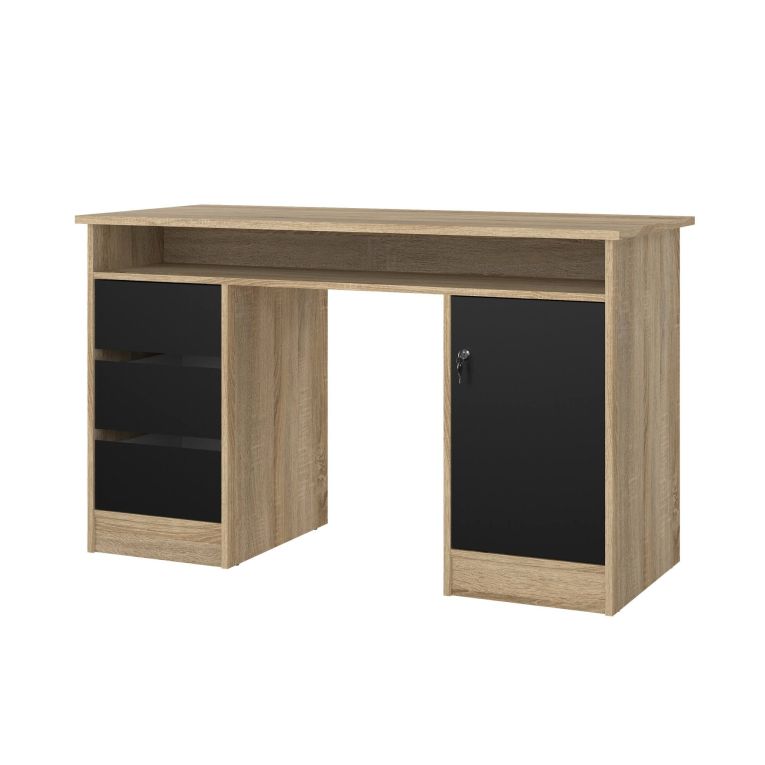 Scrivania Carine, Scrittoio multiuso, Tavolo per ufficio porta PC, Piano di lavoro, 55x126 h76 cm, Quercia e Nero
