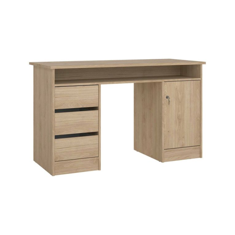 Scrivania Carine, Scrittoio multiuso, Tavolo per ufficio porta PC, Piano di lavoro, 55x126 h76 cm, Rovere