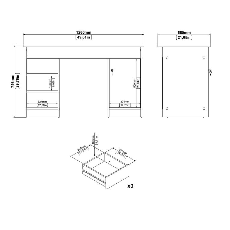 Scrivania Carine, Scrittoio multiuso, Tavolo per ufficio porta PC, Piano di lavoro, 55x126 h76 cm, Rovere