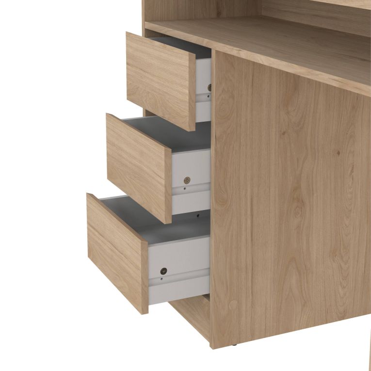 Scrivania Carine, Scrittoio multiuso, Tavolo per ufficio porta PC, Piano di lavoro, 55x126 h76 cm, Rovere