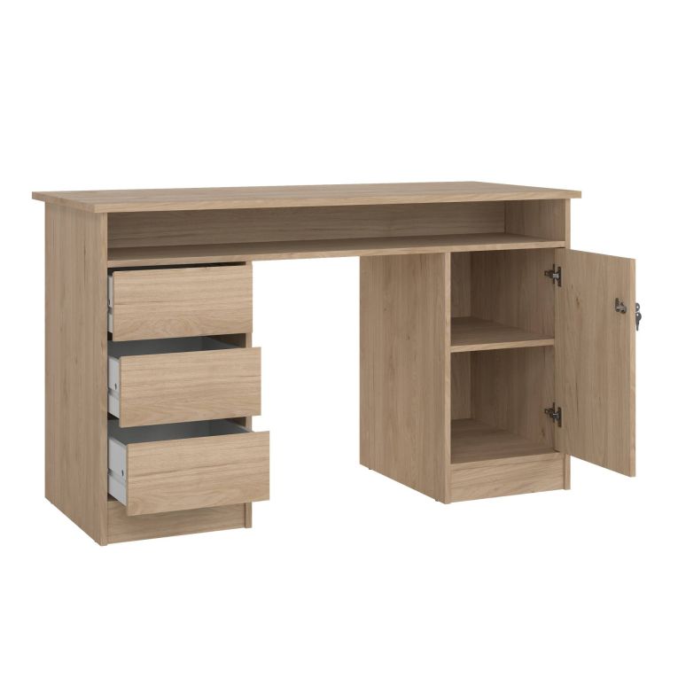 Scrivania Carine, Scrittoio multiuso, Tavolo per ufficio porta PC, Piano di lavoro, 55x126 h76 cm, Rovere