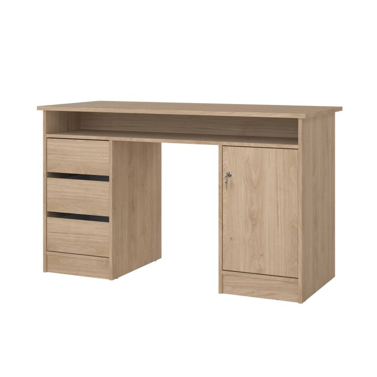 Scrivania Carine, Scrittoio multiuso, Tavolo per ufficio porta PC, Piano di lavoro, 55x126 h76 cm, Rovere