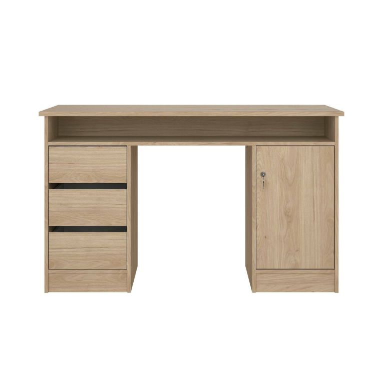Scrivania Carine, Scrittoio multiuso, Tavolo per ufficio porta PC, Piano di lavoro, 55x126 h76 cm, Rovere