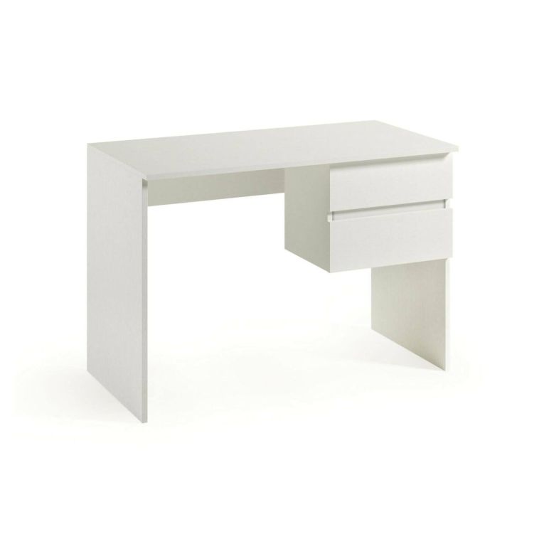 Scrivania Carpino, Scrittoio lineare con 2 cassetti, Tavolo da studio multiuso e salvaspazio, 100% Made in Italy, 110x53h76 cm, Bianco