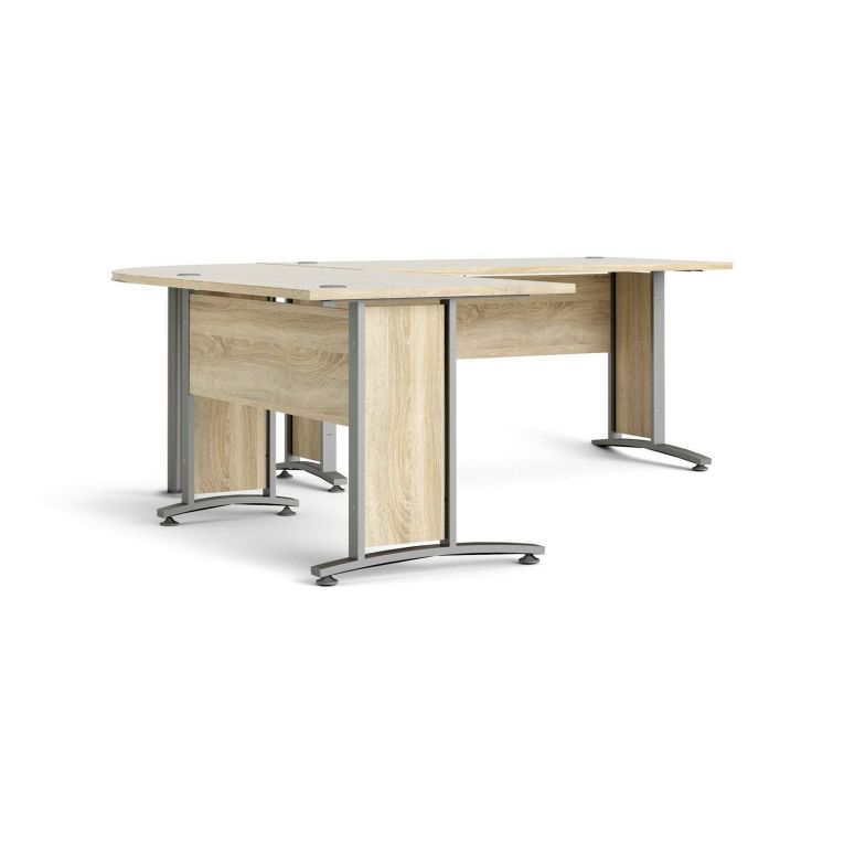 Scrivania Cezannine, Scrittoio multiuso, Tavolo per ufficio porta PC, Piano di lavoro, 200x230 h75 cm, Grigio e Quercia