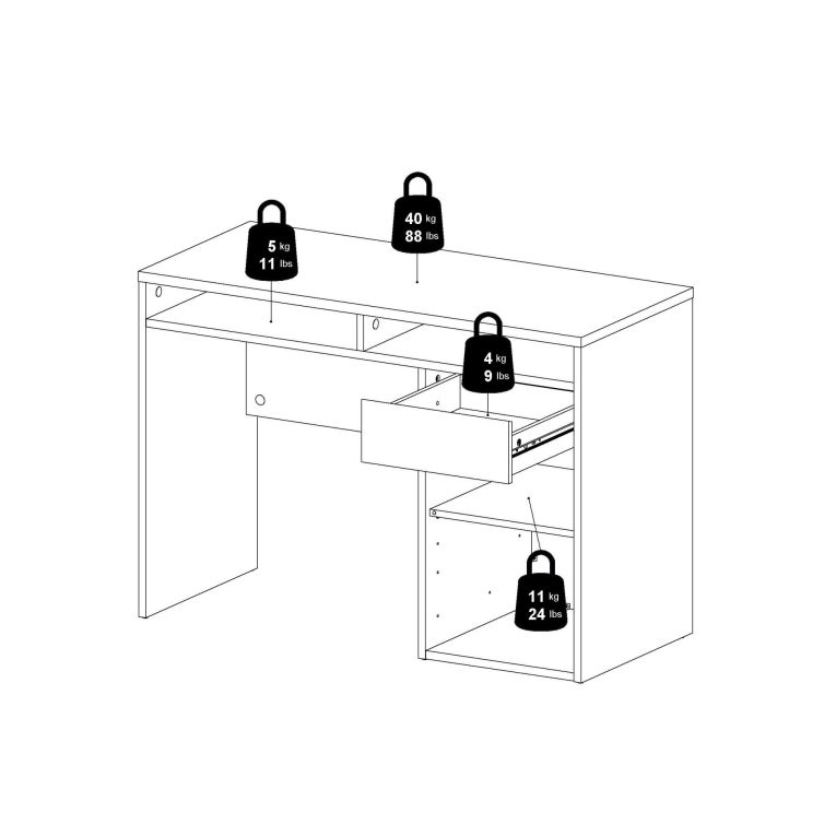 Scrivania Cherie, Scrittoio multiuso, Tavolo per ufficio porta PC, Piano di lavoro, 110x48 h77 cm, Bianco