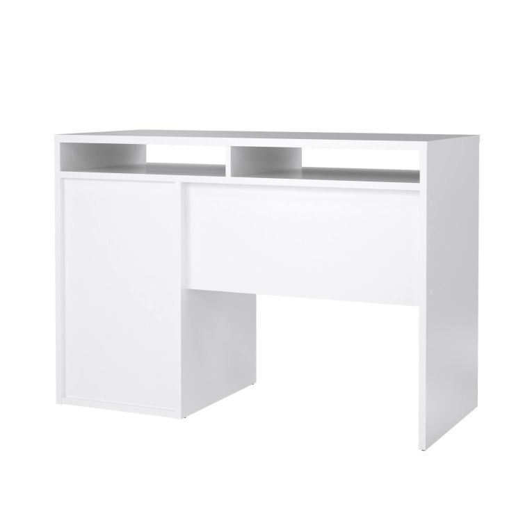 Scrivania Cherie, Scrittoio multiuso, Tavolo per ufficio porta PC, Piano di lavoro, 110x48 h77 cm, Bianco