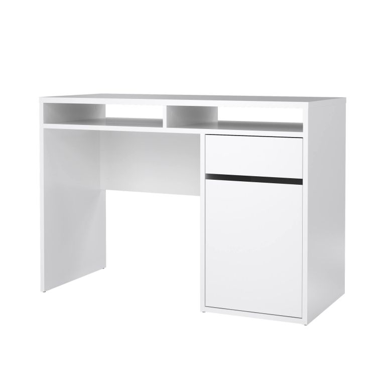 Scrivania Cherie, Scrittoio multiuso, Tavolo per ufficio porta PC, Piano di lavoro, 110x48 h77 cm, Bianco