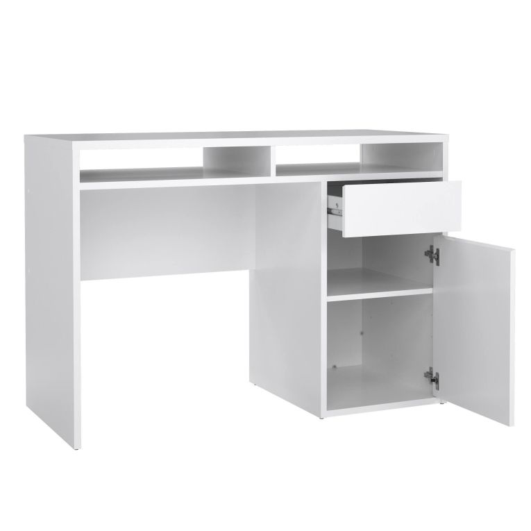 Scrivania Cherie, Scrittoio multiuso, Tavolo per ufficio porta PC, Piano di lavoro, 110x48 h77 cm, Bianco