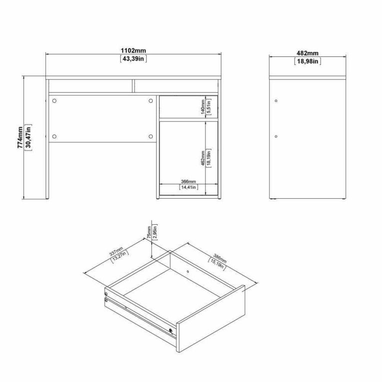 Scrivania Cherie, Scrittoio multiuso, Tavolo per ufficio porta PC, Piano di lavoro, 110x48 h77 cm, Nero