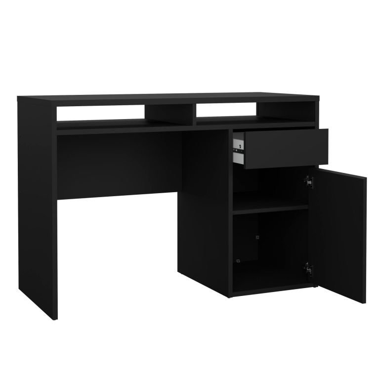 Scrivania Cherie, Scrittoio multiuso, Tavolo per ufficio porta PC, Piano di lavoro, 110x48 h77 cm, Nero